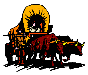 Covered wagon with oxen